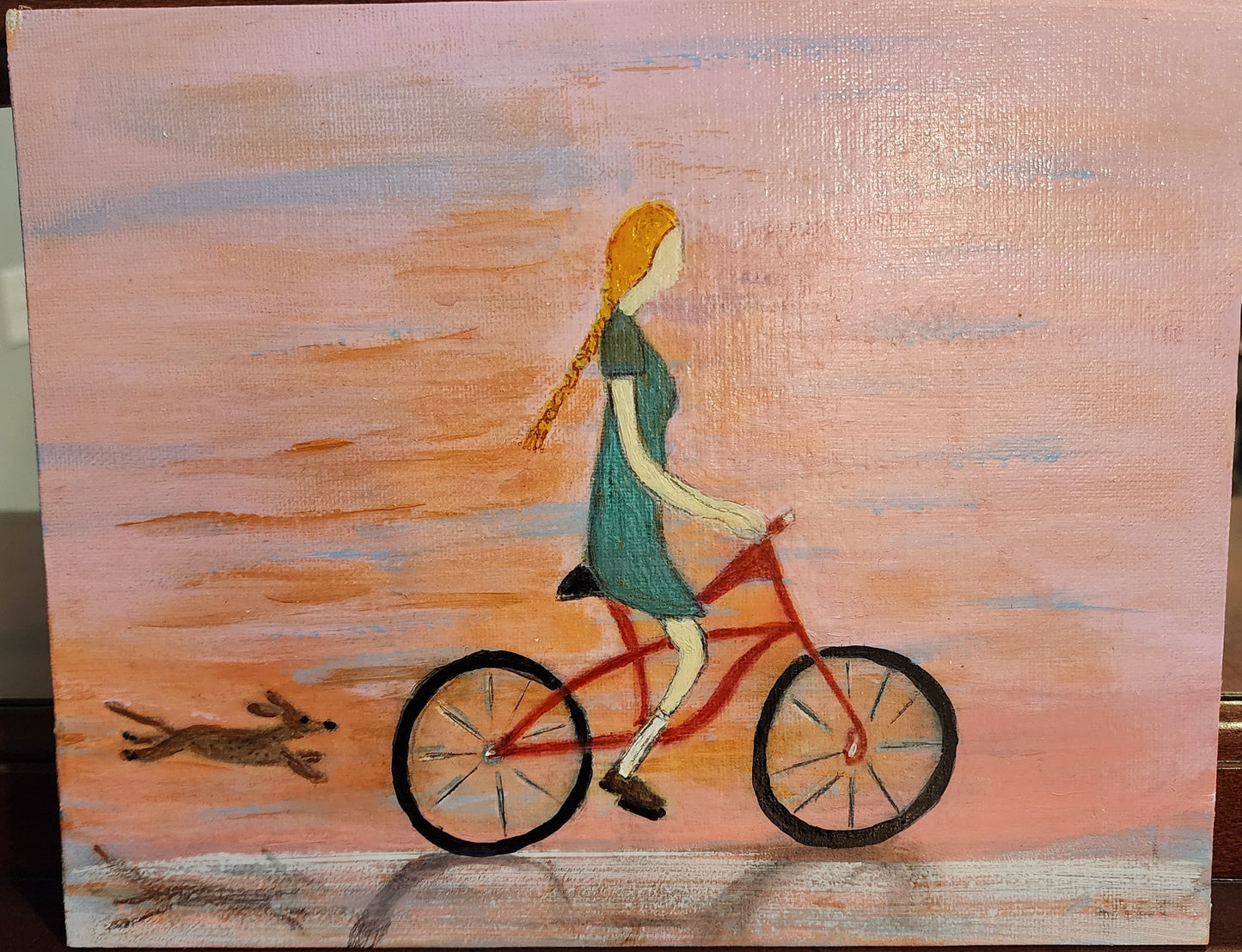 GIRL ON BIKE FLAT CANVAS 8x10