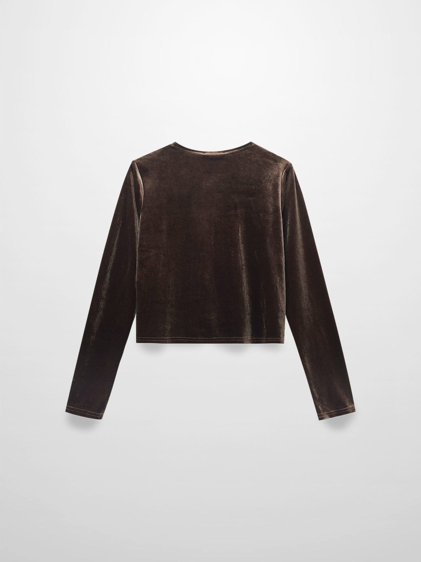 Velour Button Down Crew Cardigan-Brown-1