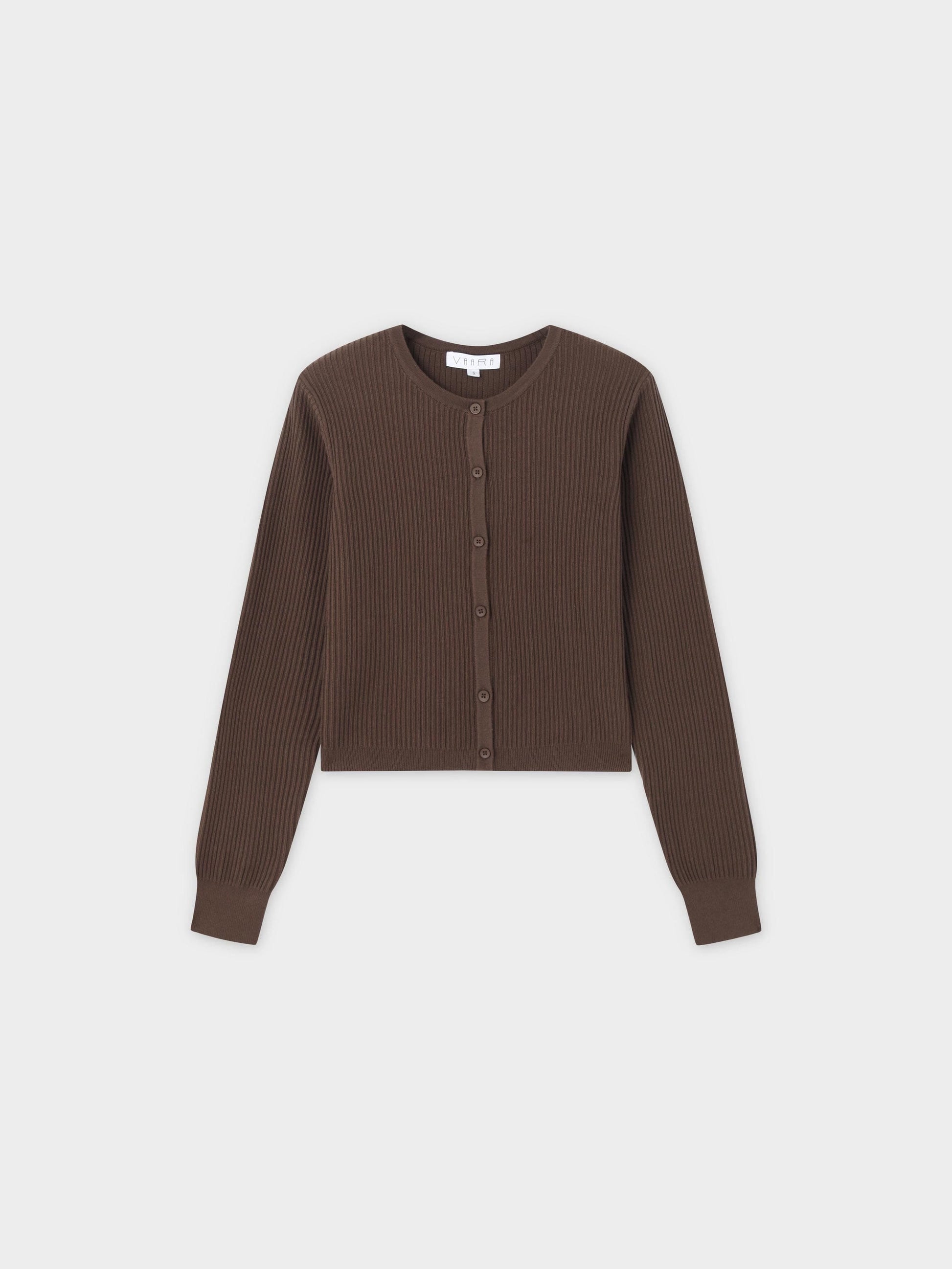 Button Down Ribbed Cardigan-Chocolate Brown-0