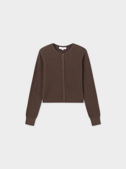 Button Down Ribbed Cardigan-Chocolate Brown-0