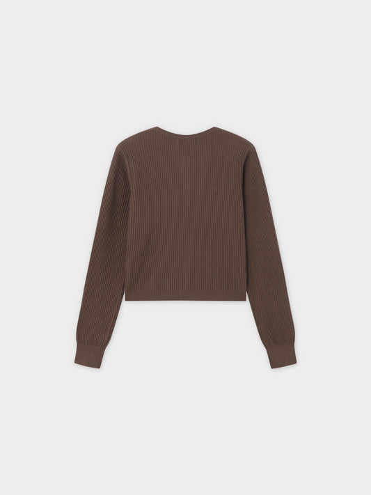 Button Down Ribbed Cardigan-Chocolate Brown-1
