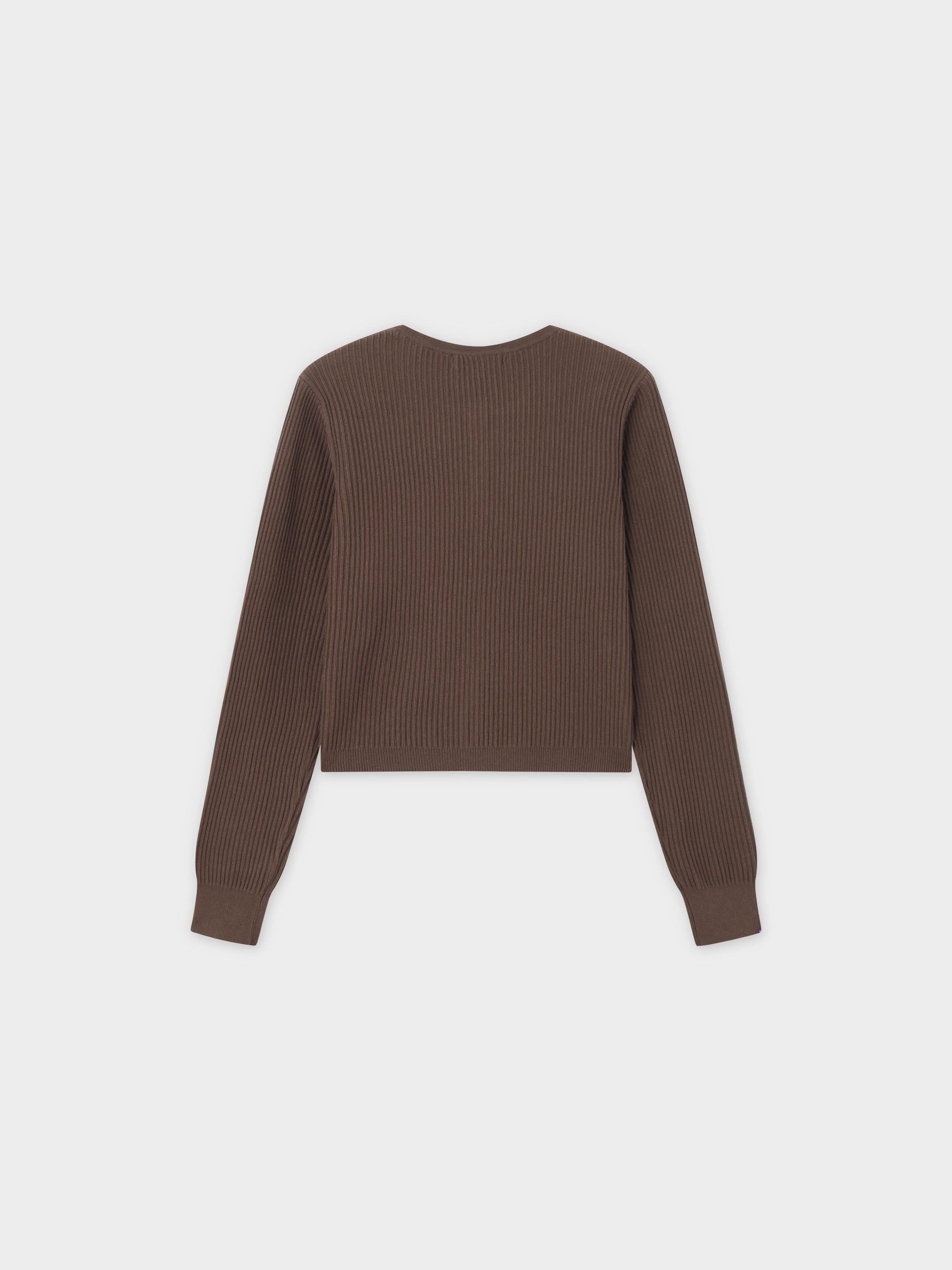 Button Down Ribbed Cardigan-Chocolate Brown-1