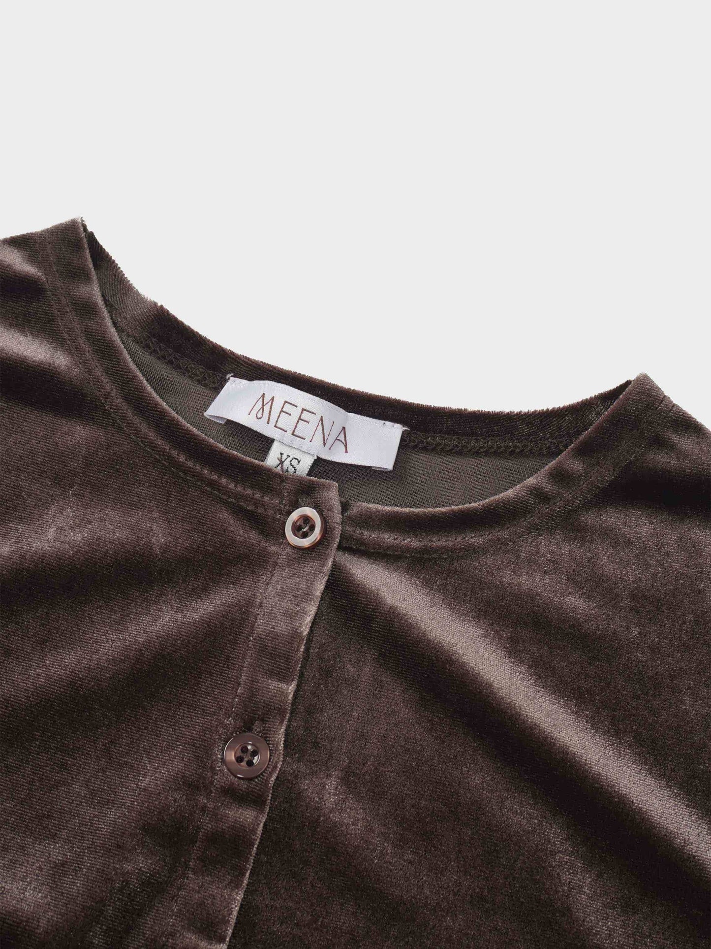 Velour Button Down Crew Cardigan-Brown-2