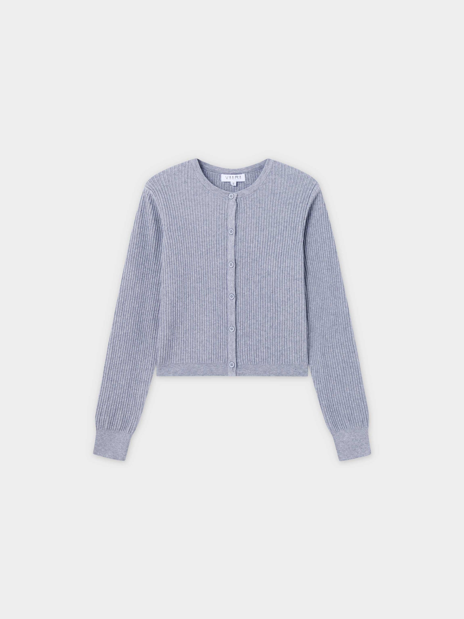 Button Down Ribbed Cardigan-Heathered Grey-0