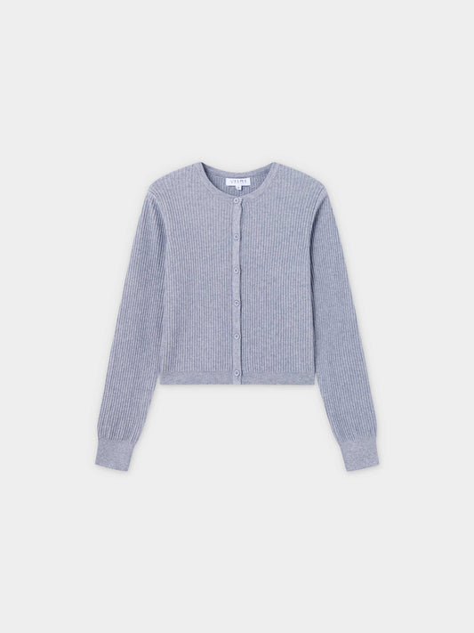 Button Down Ribbed Cardigan-Heathered Grey-0