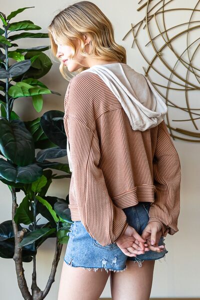 Reborn J Button Up Drawstring Striped Hooded Jacket-1