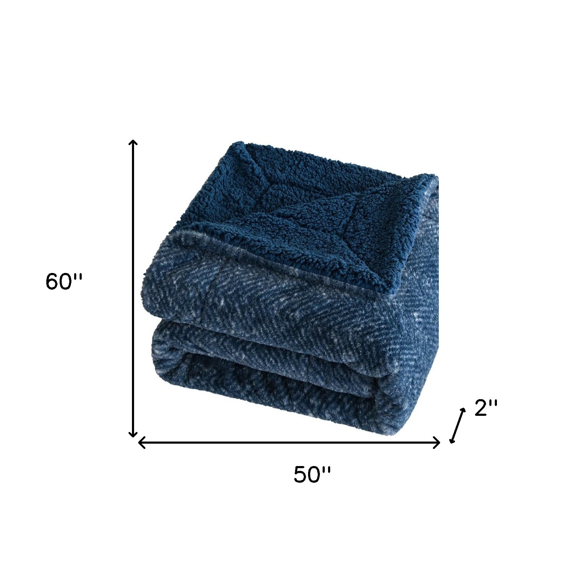 50" X 60" Oxford Blue Faux Fur Herringbone Plush Throw Blanket-4