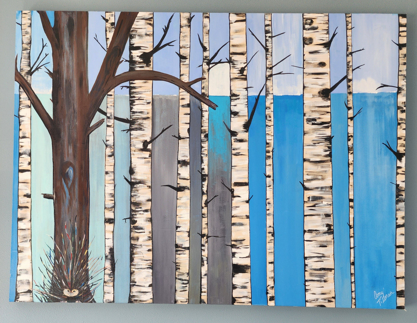 Porcupine finds the Oak Tree 48x36 Premium