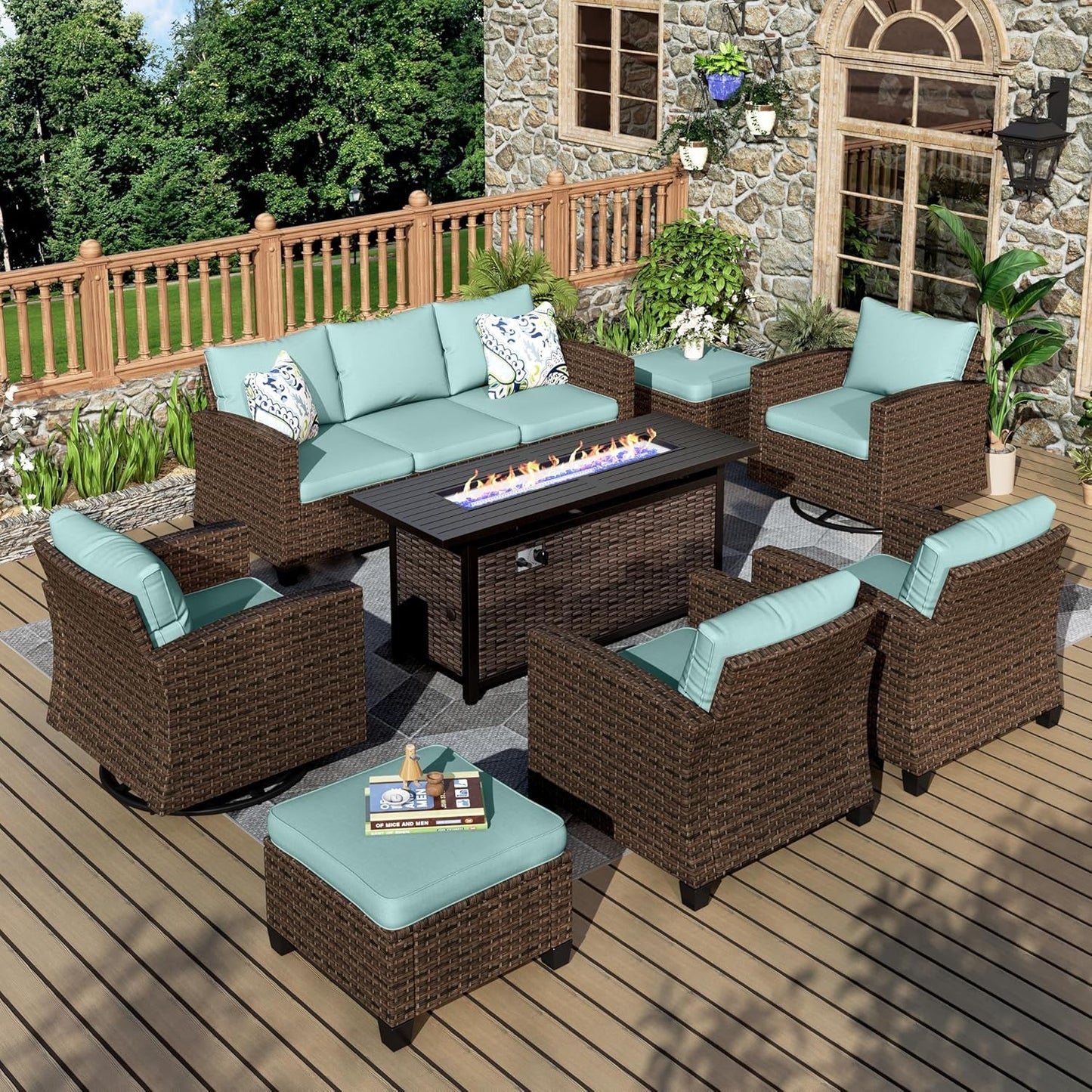 Swivel Glider Patio Furniture Set with Fire Pit