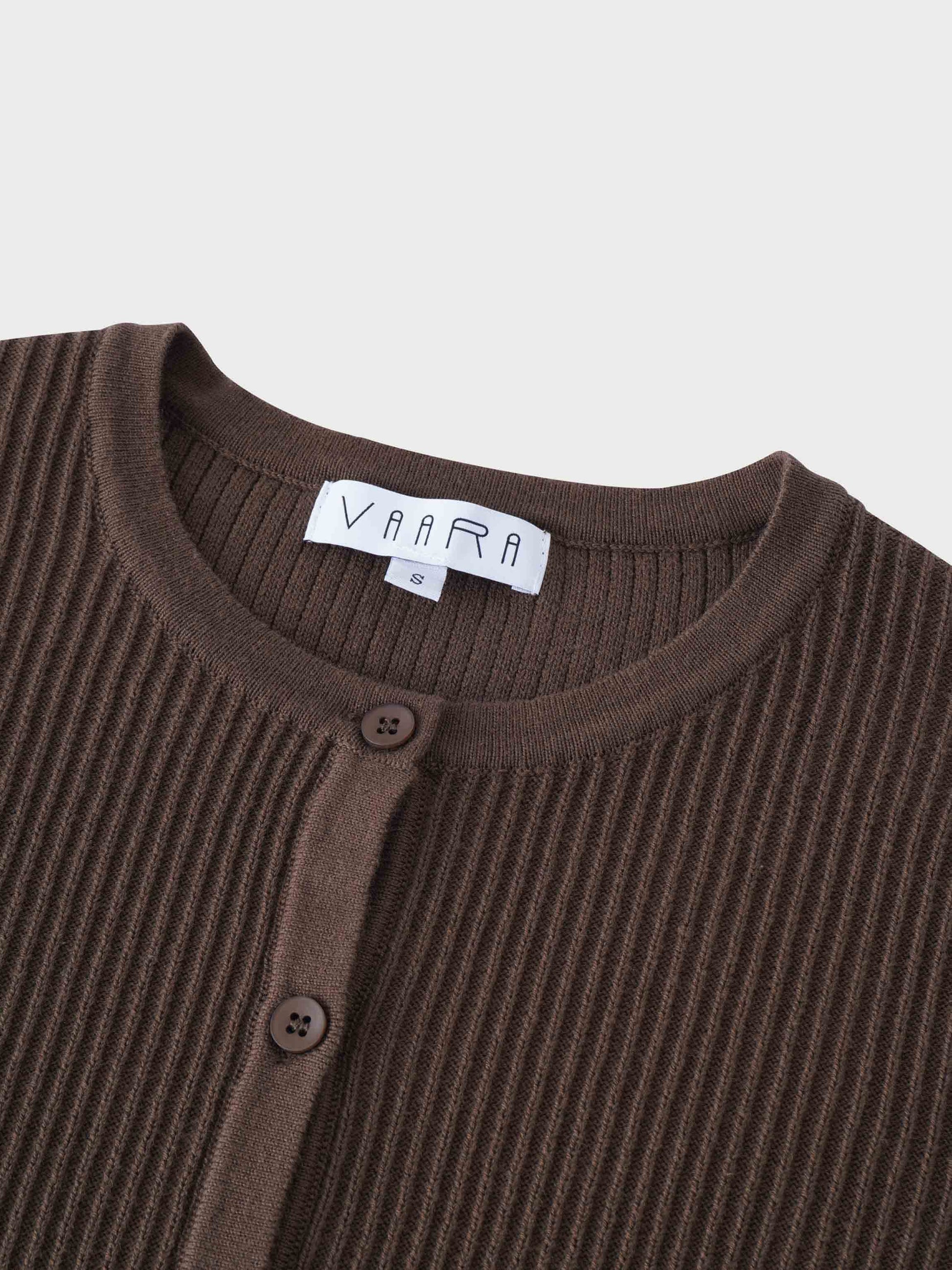 Button Down Ribbed Cardigan-Chocolate Brown-2