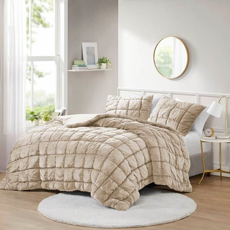 King Beige Velvety Soft Down Alternative Comforter Set-1