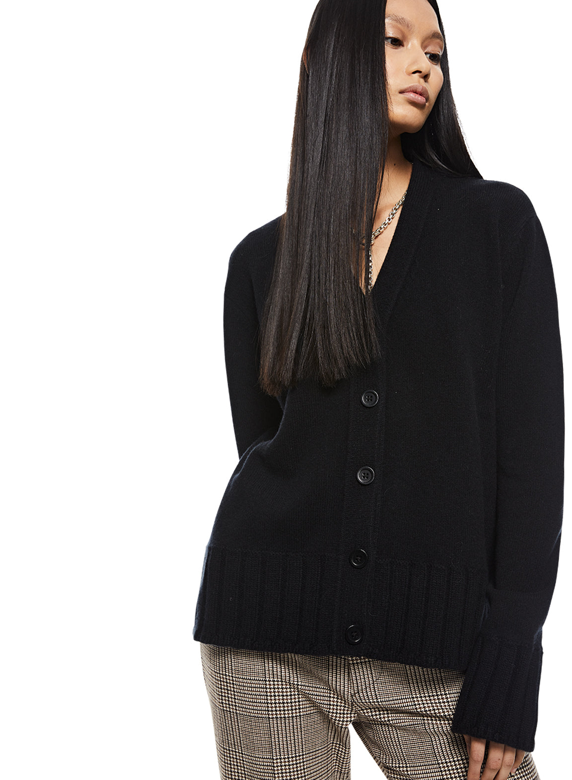 Cashmere-Blend Cardigan Sweater (Black)-4