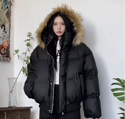 Women’s Fur Collar Hooded Jacket L