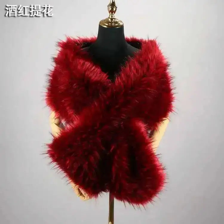 Winter Faux Fur Shawl Large Fluffy Scarf Neck Warmer Women Furry Collar Wedding Bridal Formal Evening Party Shrug Accessories
