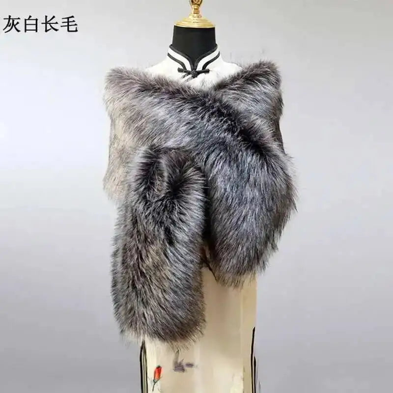 Winter Faux Fur Shawl Large Fluffy Scarf Neck Warmer Women Furry Collar Wedding Bridal Formal Evening Party Shrug Accessories