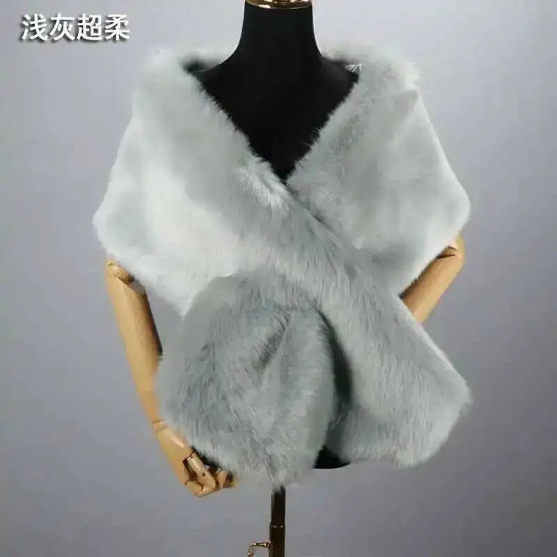 Winter Faux Fur Shawl Large Fluffy Scarf Neck Warmer Women Furry Collar Wedding Bridal Formal Evening Party Shrug Accessories