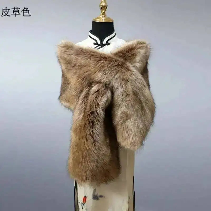 Winter Faux Fur Shawl Large Fluffy Scarf Neck Warmer Women Furry Collar Wedding Bridal Formal Evening Party Shrug Accessories