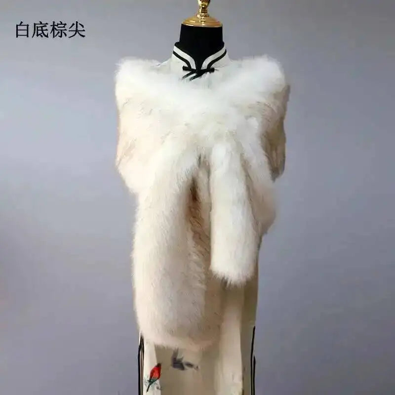Winter Faux Fur Shawl Large Fluffy Scarf Neck Warmer Women Furry Collar Wedding Bridal Formal Evening Party Shrug Accessories
