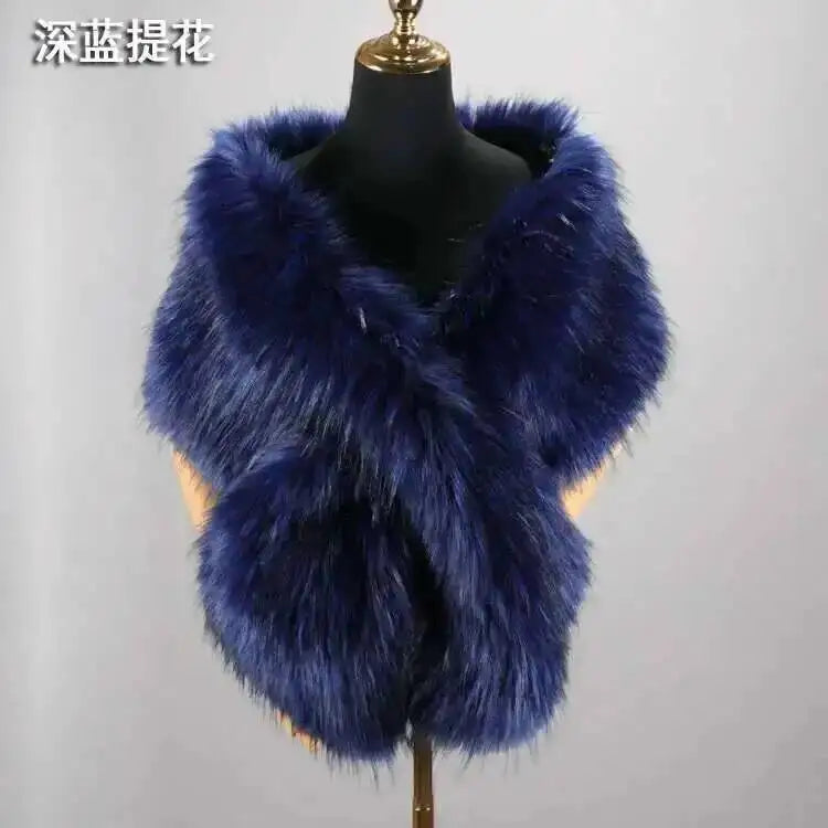 Winter Faux Fur Shawl Large Fluffy Scarf Neck Warmer Women Furry Collar Wedding Bridal Formal Evening Party Shrug Accessories