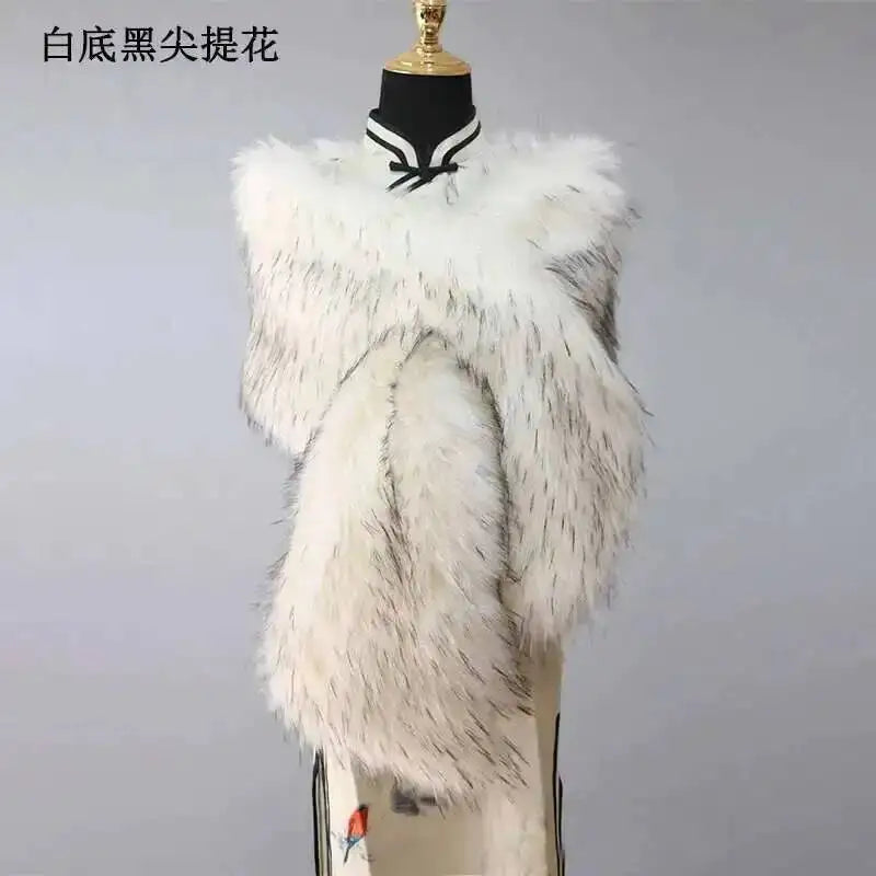 Winter Faux Fur Shawl Large Fluffy Scarf Neck Warmer Women Furry Collar Wedding Bridal Formal Evening Party Shrug Accessories