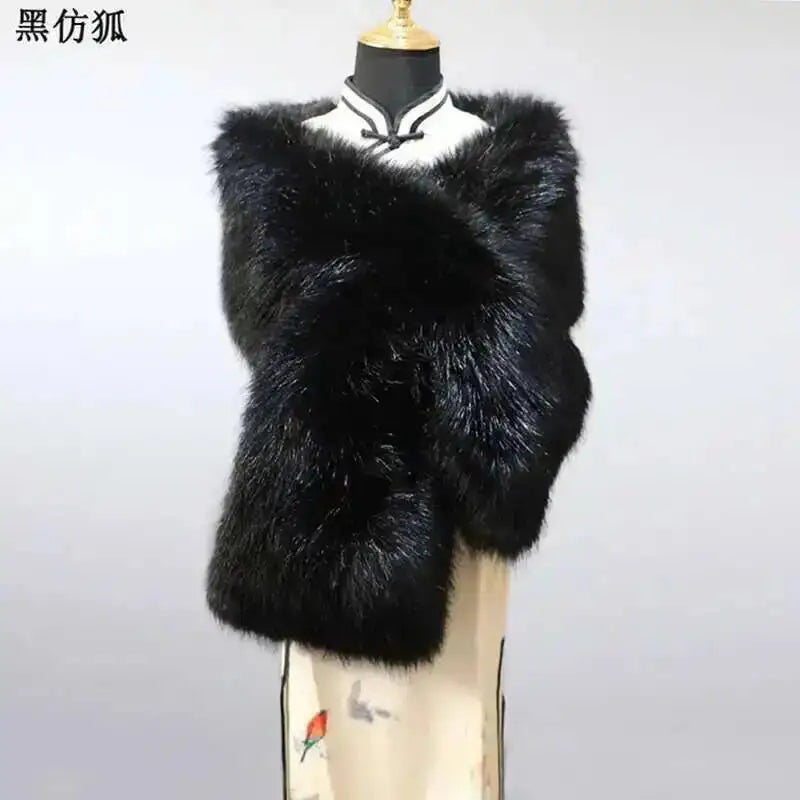 Winter Faux Fur Shawl Large Fluffy Scarf Neck Warmer Women Furry Collar Wedding Bridal Formal Evening Party Shrug Accessories