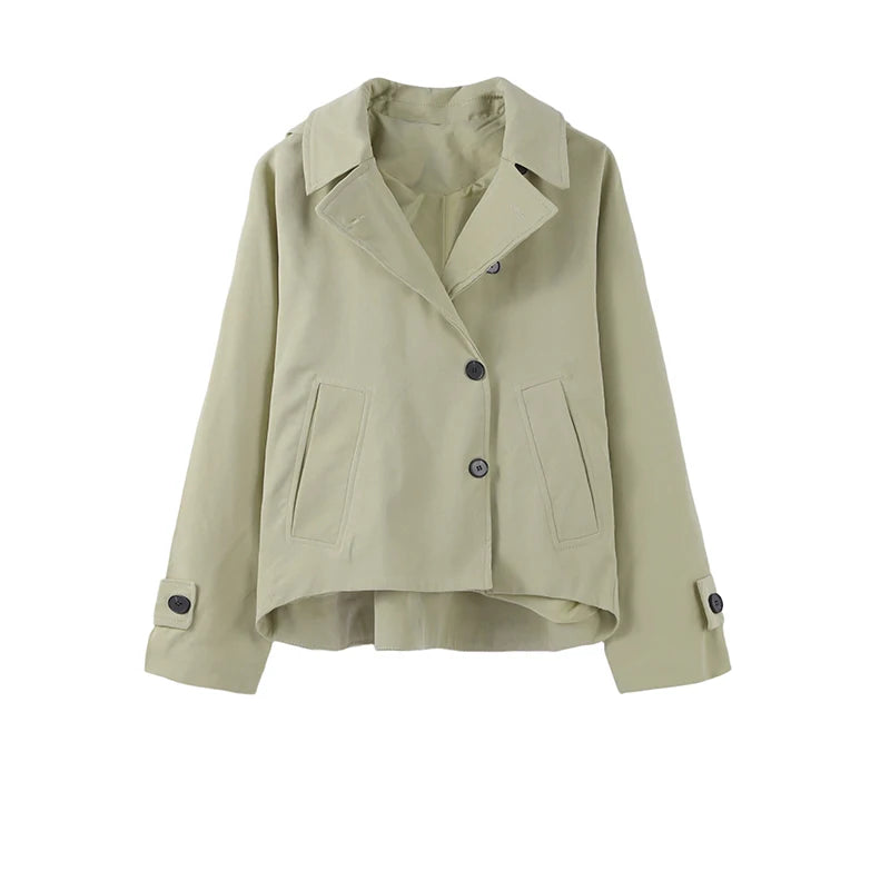 Women's Casual Hooded Short Trench Coat Lapel Single-Breasted Full Sleeve Loose Jacket Autumn 2025 Street All-match Outerwear