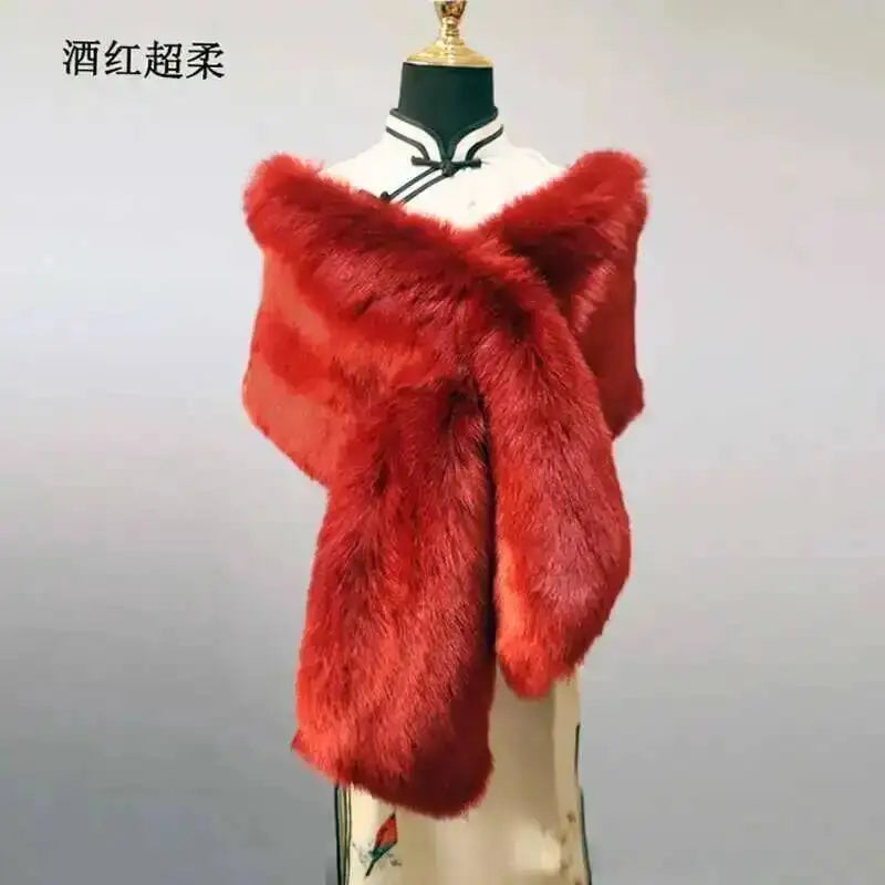 Winter Faux Fur Shawl Large Fluffy Scarf Neck Warmer Women Furry Collar Wedding Bridal Formal Evening Party Shrug Accessories