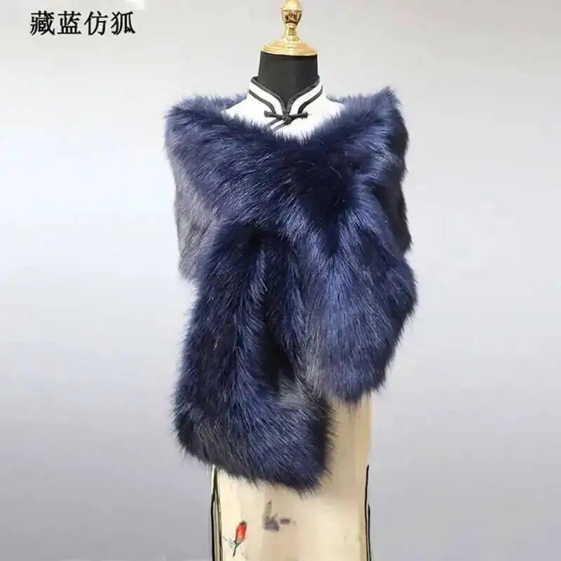 Winter Faux Fur Shawl Large Fluffy Scarf Neck Warmer Women Furry Collar Wedding Bridal Formal Evening Party Shrug Accessories