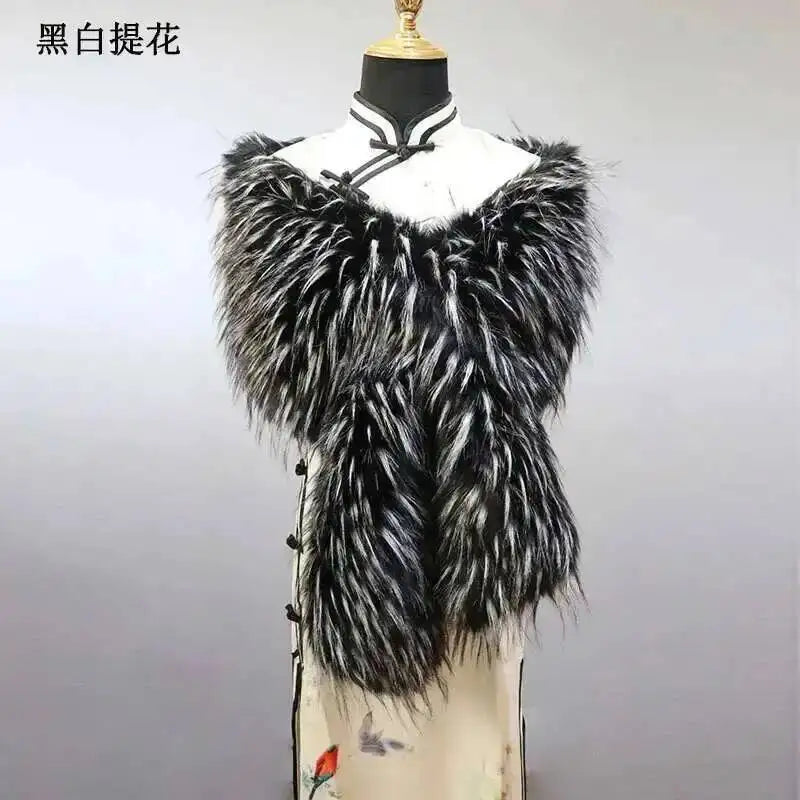 Winter Faux Fur Shawl Large Fluffy Scarf Neck Warmer Women Furry Collar Wedding Bridal Formal Evening Party Shrug Accessories
