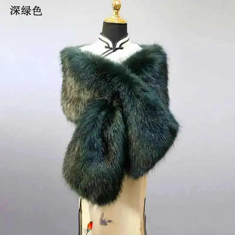 Winter Faux Fur Shawl Large Fluffy Scarf Neck Warmer Women Furry Collar Wedding Bridal Formal Evening Party Shrug Accessories