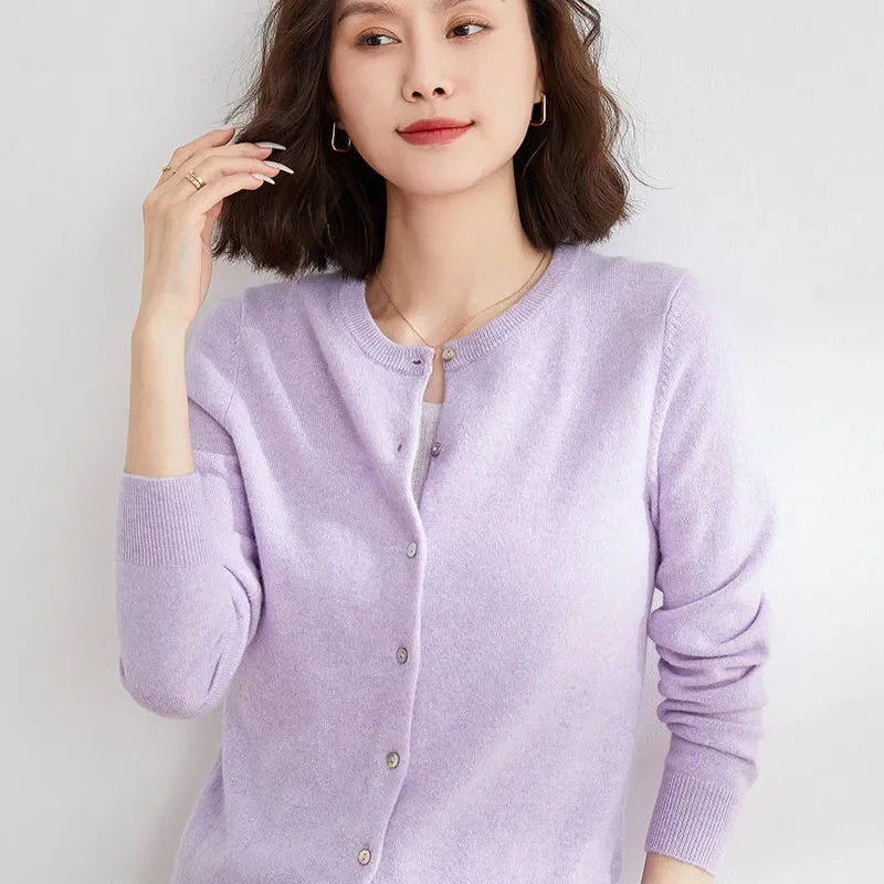 Sweater Knitted Cardigan Button Jacket 2024 Autumn Winter O-neck Long Sleeve Casual Short Tops for Women Sweater Grey White