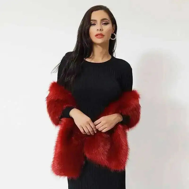 Winter Faux Fur Shawl Large Fluffy Scarf Neck Warmer Women Furry Collar Wedding Bridal Formal Evening Party Shrug Accessories
