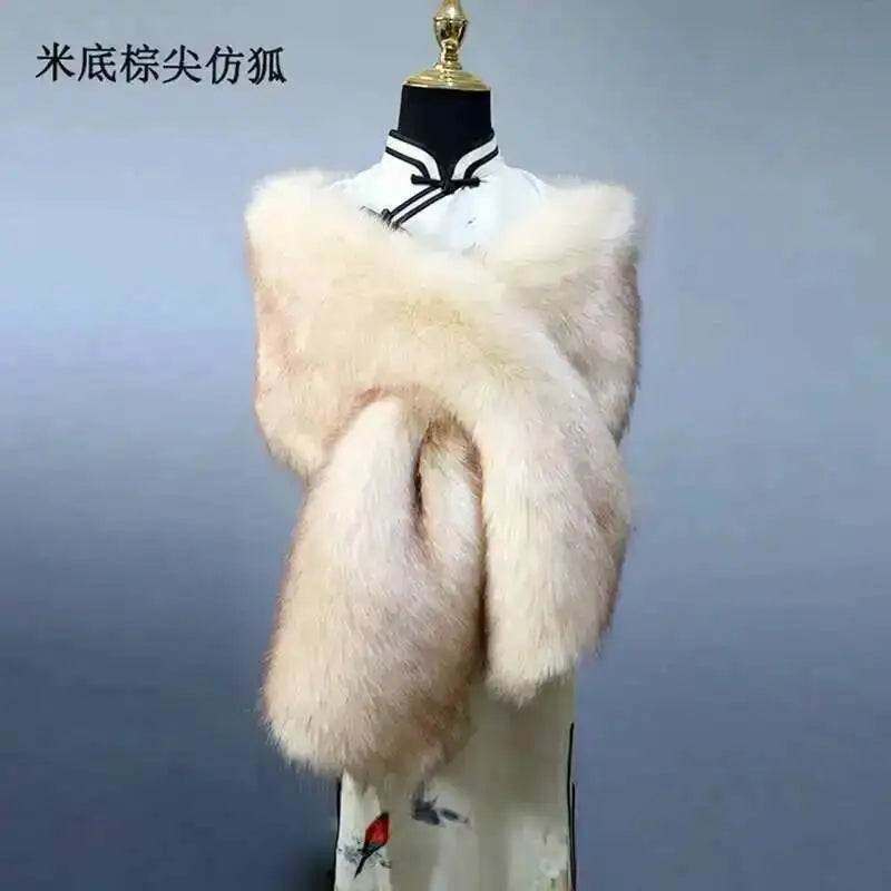 Winter Faux Fur Shawl Large Fluffy Scarf Neck Warmer Women Furry Collar Wedding Bridal Formal Evening Party Shrug Accessories
