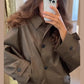Women's Casual Hooded Short Trench Coat Lapel Single-Breasted Full Sleeve Loose Jacket Autumn 2025 Street All-match Outerwear