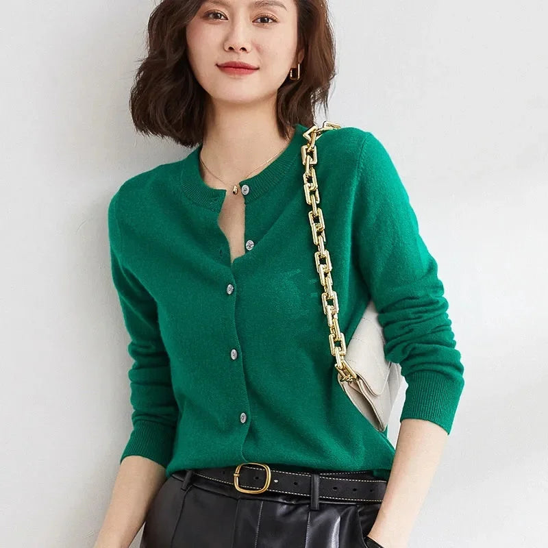 Sweater Knitted Cardigan Button Jacket 2024 Autumn Winter O-neck Long Sleeve Casual Short Tops for Women Sweater Grey White