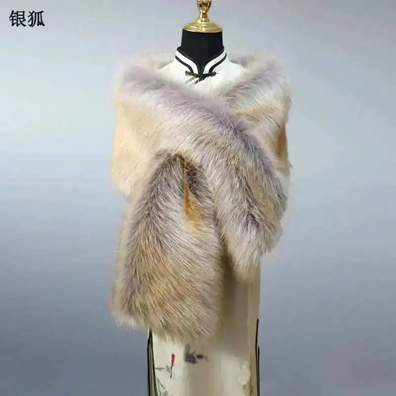 Winter Faux Fur Shawl Large Fluffy Scarf Neck Warmer Women Furry Collar Wedding Bridal Formal Evening Party Shrug Accessories