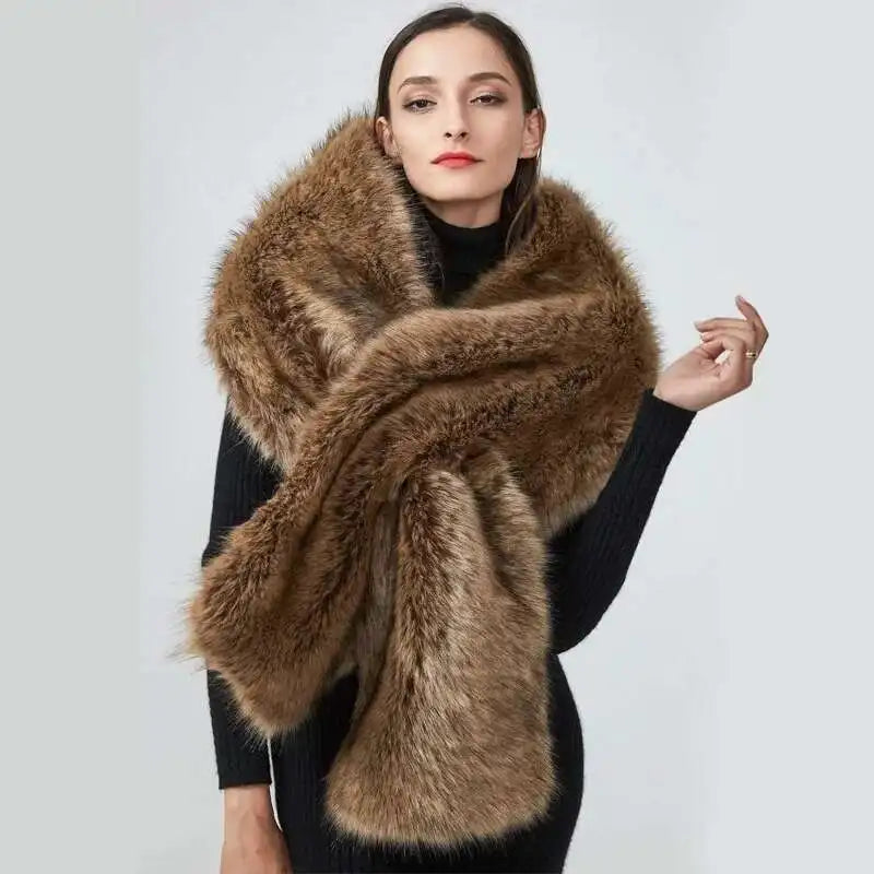 Winter Faux Fur Shawl Large Fluffy Scarf Neck Warmer Women Furry Collar Wedding Bridal Formal Evening Party Shrug Accessories