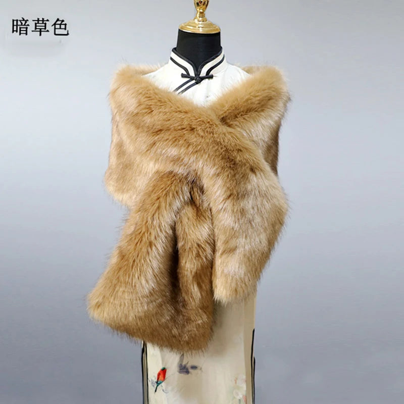 Winter Faux Fur Shawl Large Fluffy Scarf Neck Warmer Women Furry Collar Wedding Bridal Formal Evening Party Shrug Accessories
