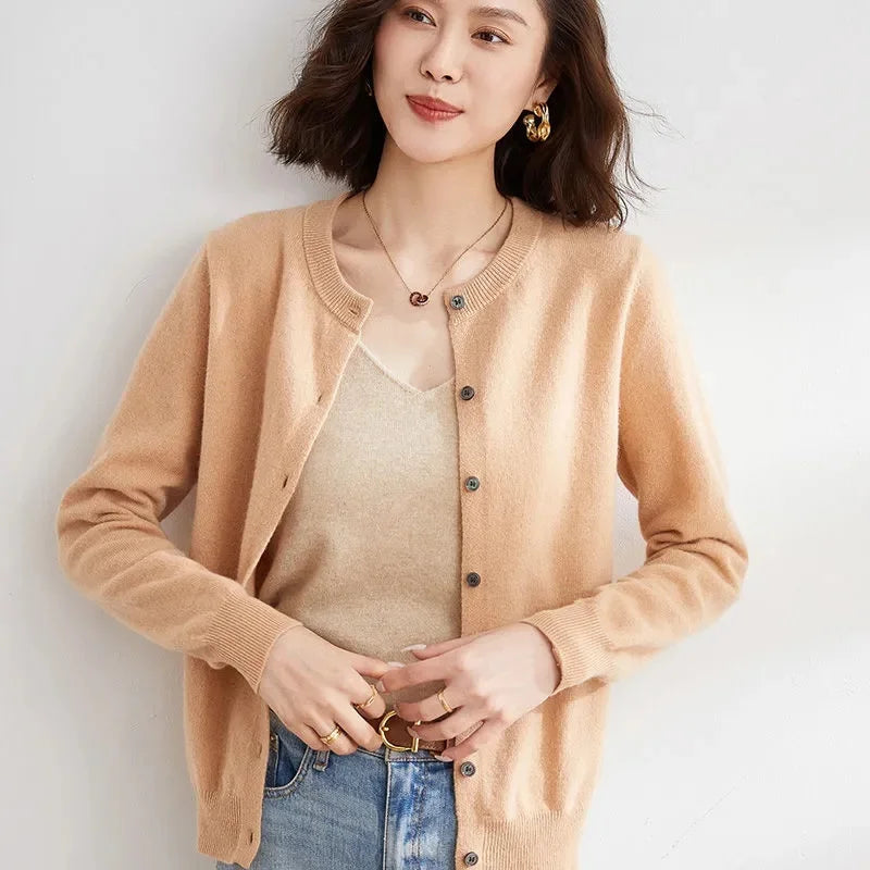 Sweater Knitted Cardigan Button Jacket 2024 Autumn Winter O-neck Long Sleeve Casual Short Tops for Women Sweater Grey White