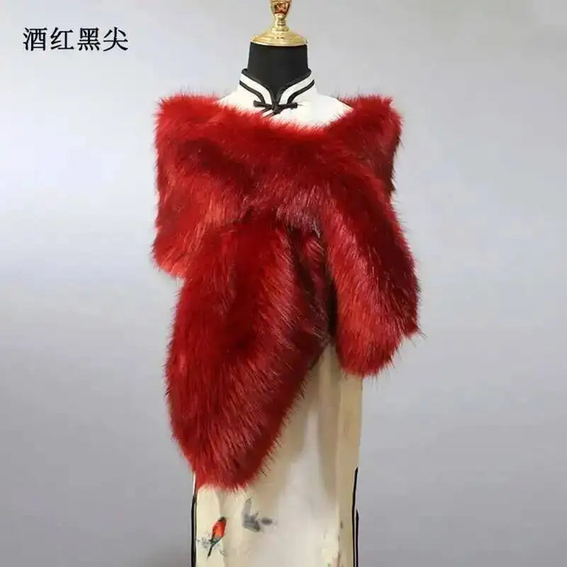 Winter Faux Fur Shawl Large Fluffy Scarf Neck Warmer Women Furry Collar Wedding Bridal Formal Evening Party Shrug Accessories