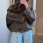 Women's Casual Hooded Short Trench Coat Lapel Single-Breasted Full Sleeve Loose Jacket Autumn 2025 Street All-match Outerwear