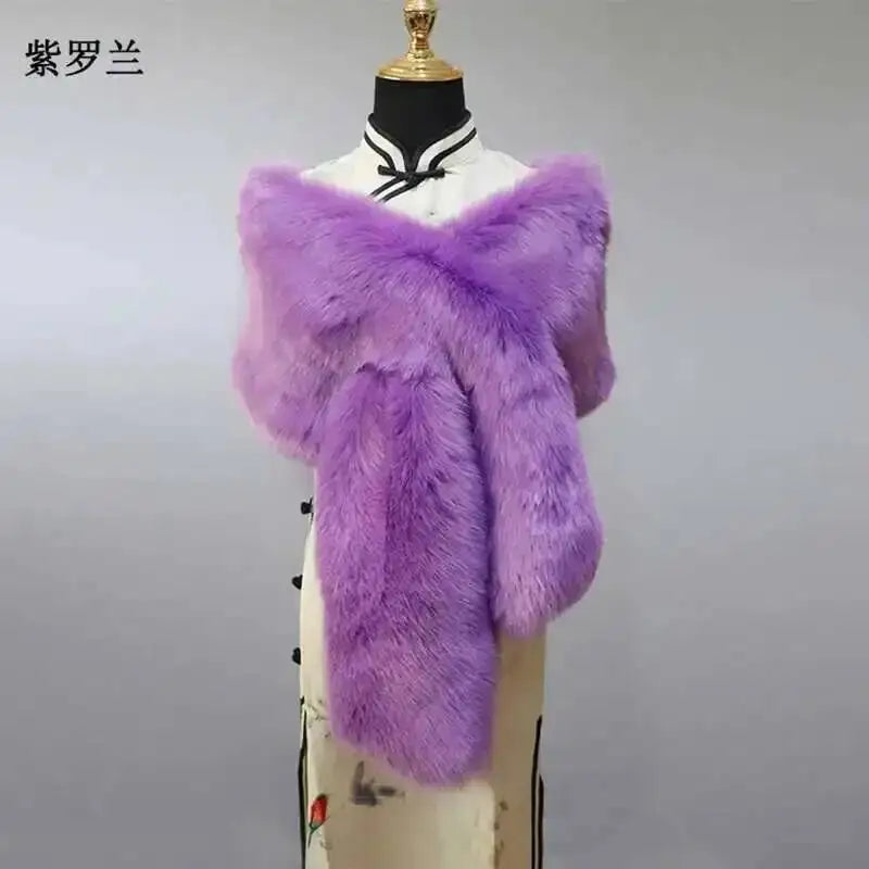 Winter Faux Fur Shawl Large Fluffy Scarf Neck Warmer Women Furry Collar Wedding Bridal Formal Evening Party Shrug Accessories