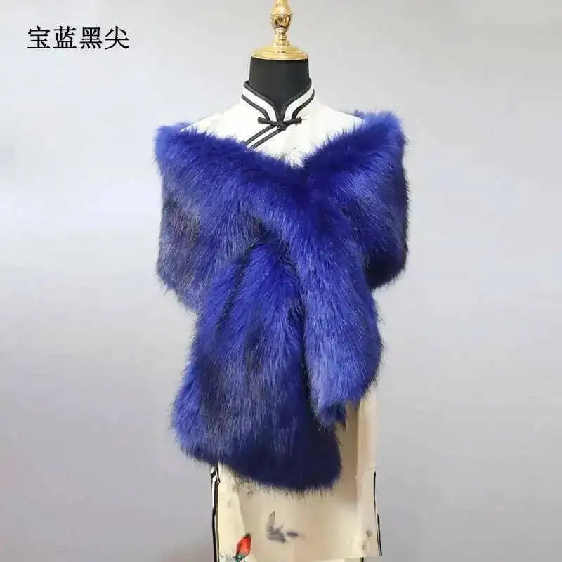 Winter Faux Fur Shawl Large Fluffy Scarf Neck Warmer Women Furry Collar Wedding Bridal Formal Evening Party Shrug Accessories