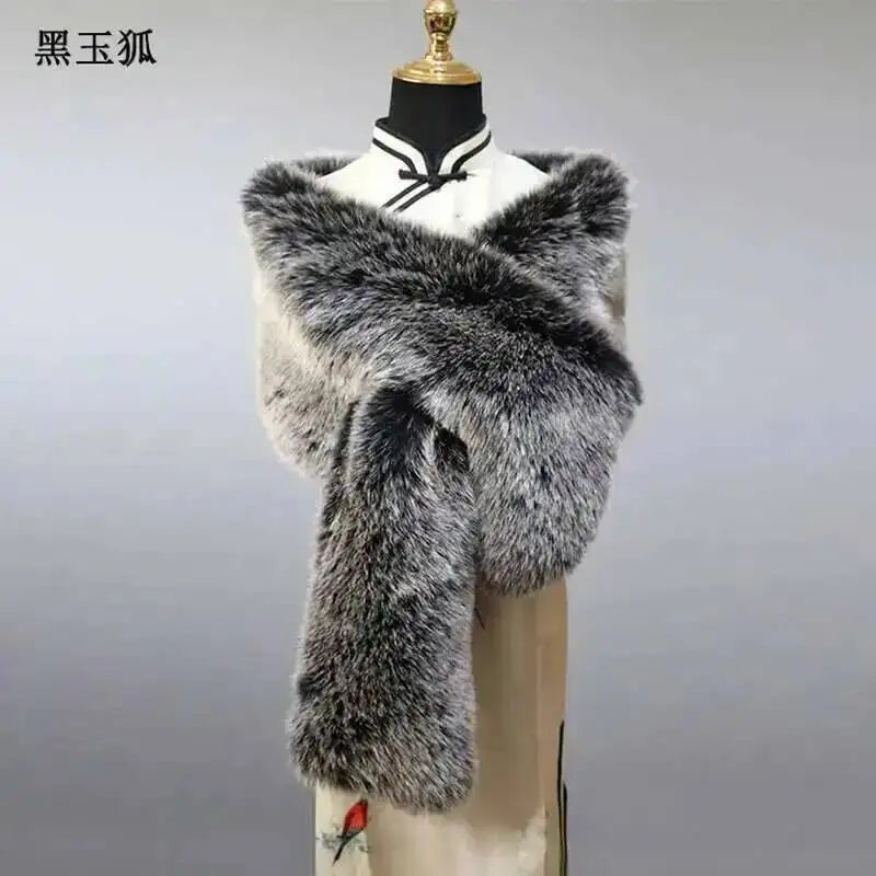 Winter Faux Fur Shawl Large Fluffy Scarf Neck Warmer Women Furry Collar Wedding Bridal Formal Evening Party Shrug Accessories