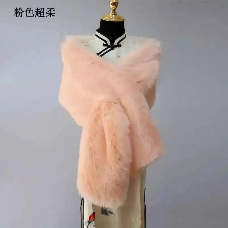 Winter Faux Fur Shawl Large Fluffy Scarf Neck Warmer Women Furry Collar Wedding Bridal Formal Evening Party Shrug Accessories