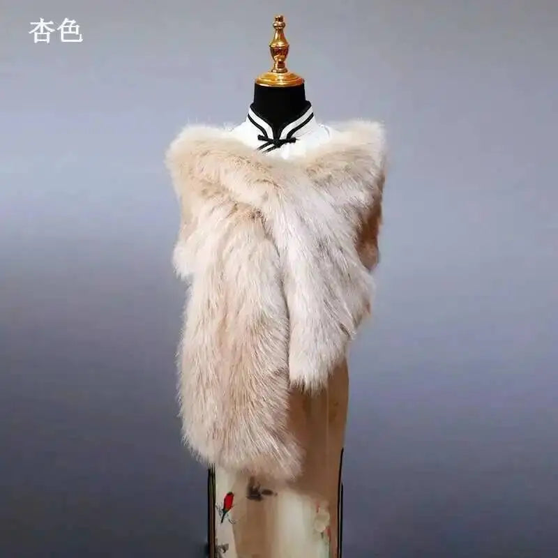 Winter Faux Fur Shawl Large Fluffy Scarf Neck Warmer Women Furry Collar Wedding Bridal Formal Evening Party Shrug Accessories