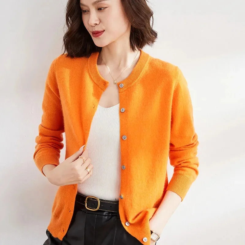 Sweater Knitted Cardigan Button Jacket 2024 Autumn Winter O-neck Long Sleeve Casual Short Tops for Women Sweater Grey White