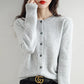 Sweater Knitted Cardigan Button Jacket 2024 Autumn Winter O-neck Long Sleeve Casual Short Tops for Women Sweater Grey White