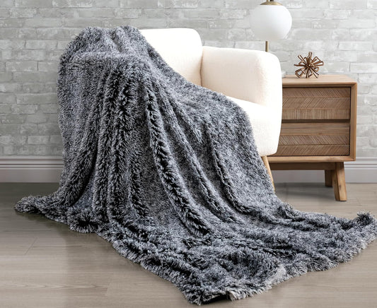 NNEDSZ Double Sided Faux Fur Shaggy Throw Blanket - Charcoal-1
