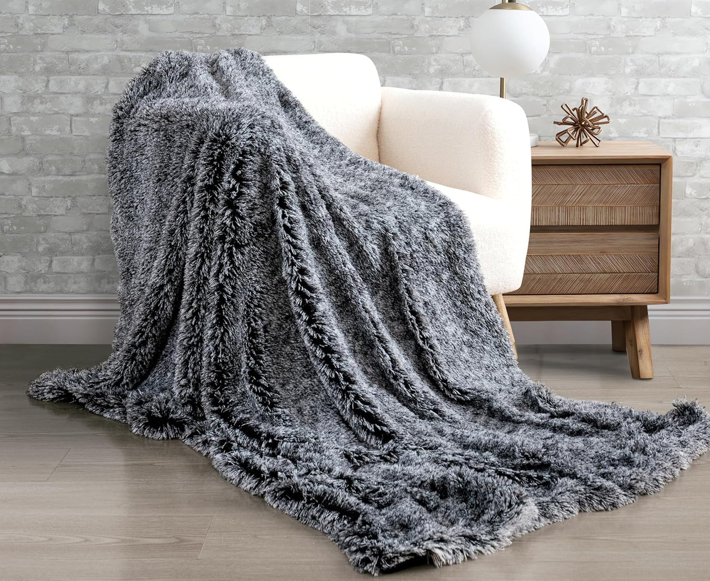 NNEDSZ Double Sided Faux Fur Shaggy Throw Blanket - Charcoal-1